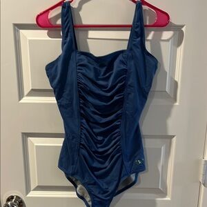 Blue WOMENS SPEEDO HYDRO BRA One Piece Swimsuit SWIM 10 LINED PADS EUC RUCHING
